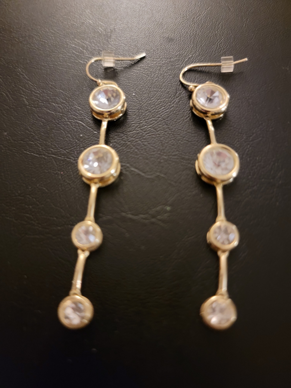 Chico's Gold-Tone Linear Drop Earrings with Clear Stones